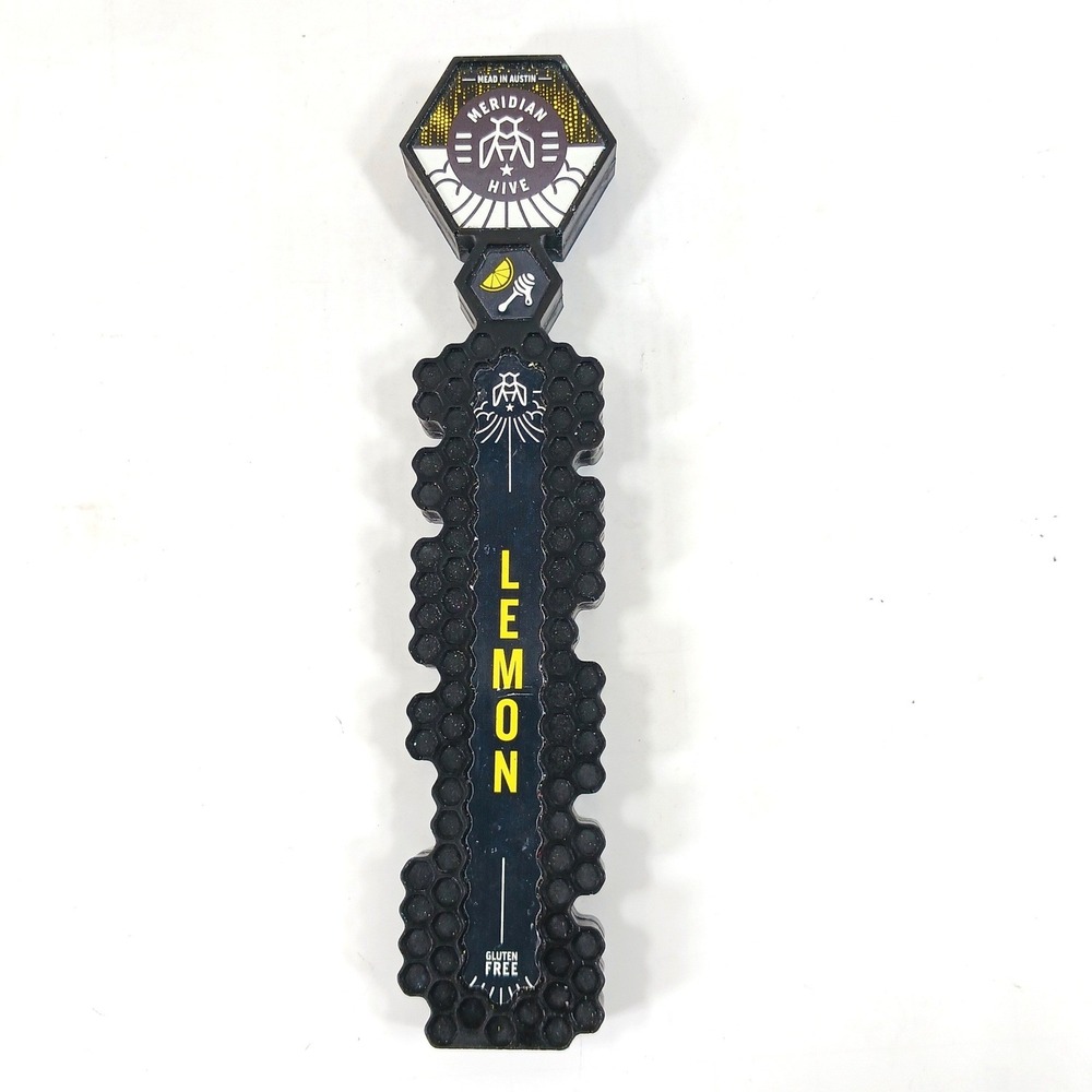 Meridian Hive Lemon Mead Tap Handle Austin Texas Honeycomb Black 9.75 Inch